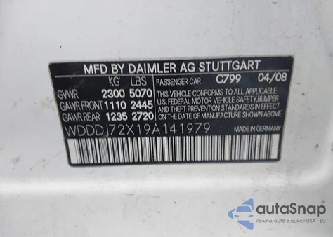 2009 Mercedes-Benz Cls 550 z USA, uszkodzony, nr VIN WDDDJ72X19A141979